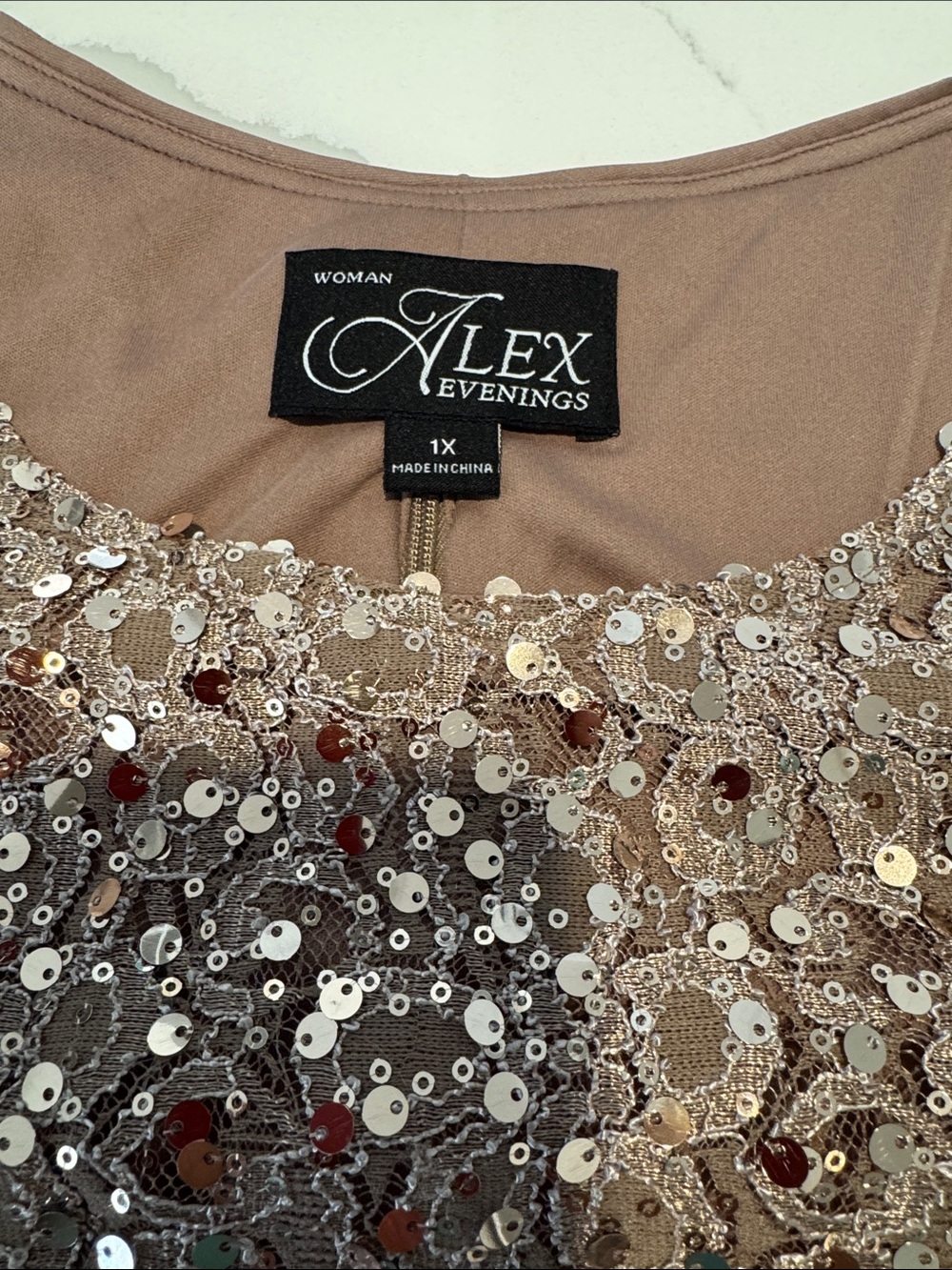 Alex Evenings Sequined Top in Blush 1X